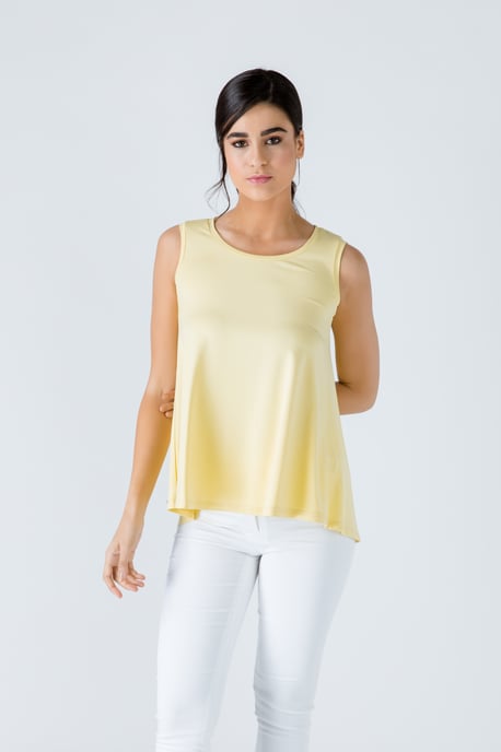 Yellow Sleeveless Top with Rounded Hemline