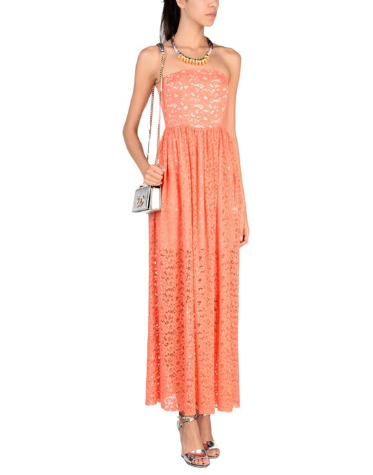 MSGM Salmon Pink Lace Full Length Strapless Dress