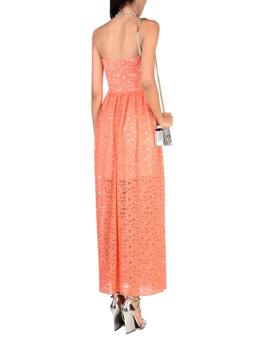 MSGM Salmon Pink Lace Full Length Strapless Dress