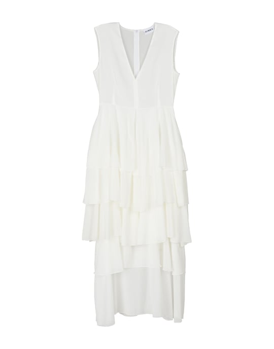 Ainea White Crepe Ruffle Dress