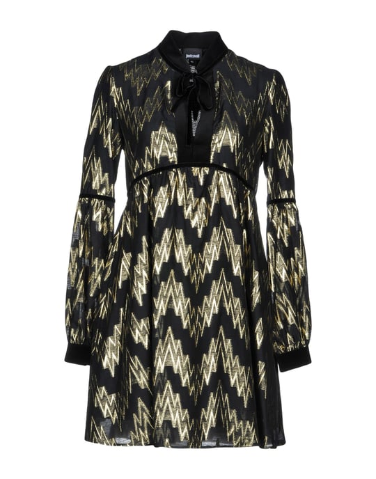 Just Cavalli Black Print Long Sleeve Short Dress