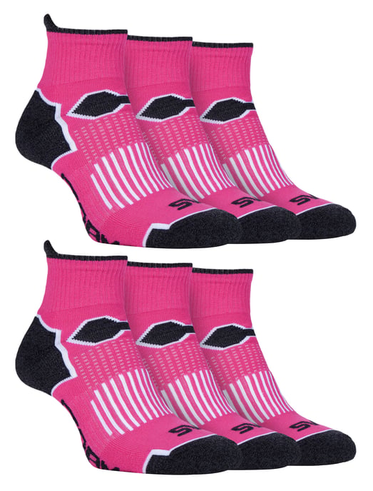 6er Pack Damen gepolsterte Knöchelsocken mit Fußgewölbeunterstützung | Storm Bloc | gepolsterte Ferse & Zehen Laufsport für Frauen - Pink - Image 1