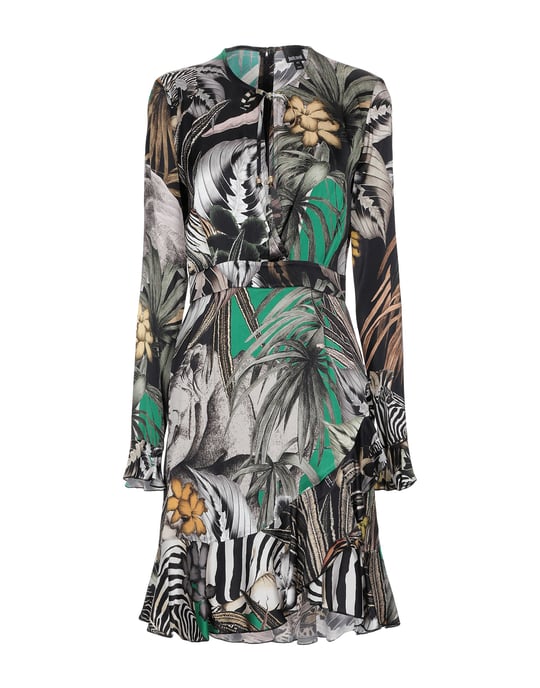 Just Cavalli Military Green Print Long Sleeve Dress
