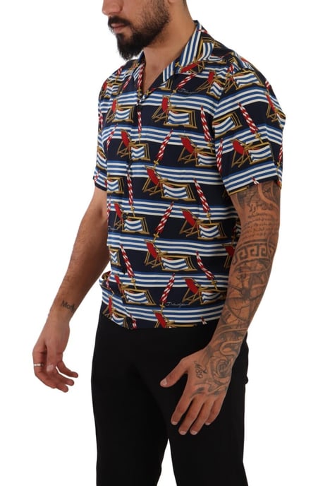 Dolce & Gabbana Men's Multicolor Silk Beach Chair Short Sleeves Shirt