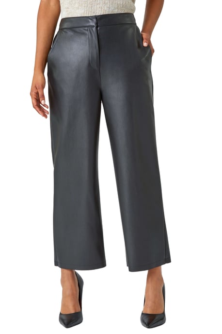Faux Leather Wide Leg Crop Trousers - Image 1