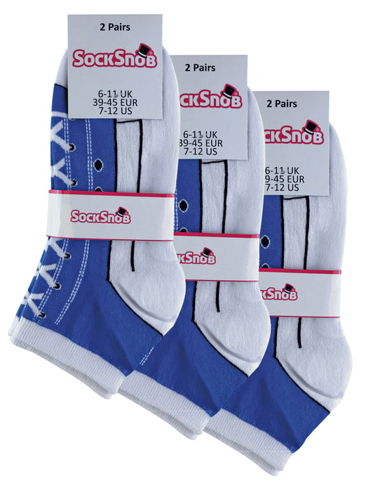 6 Paar Multipack Socken, die wie Schuhe aussehen | Socken Snob | Neuheit lustig Lace Up Converse Socken - blau - Image 2