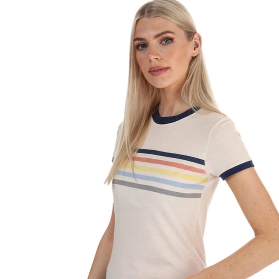 Women's Brave Soul Rainbow Ringer T-Shirt in Cream