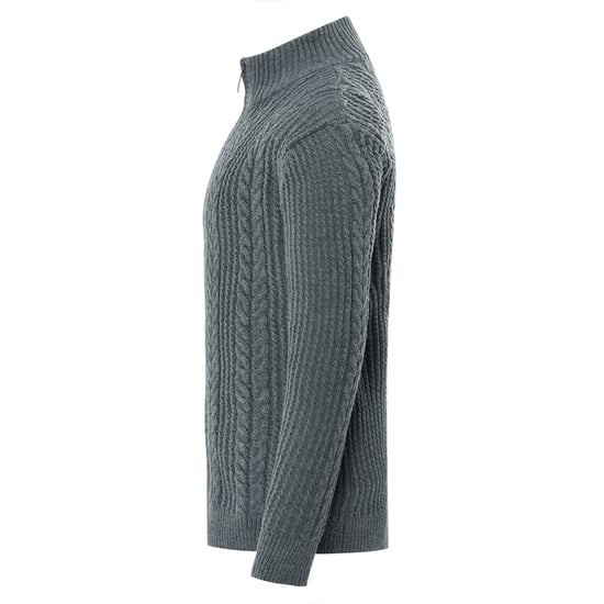 Herren Strickjacke mit Reißverschluss Cardigan Grobstrick mit Stehkragen Grau - Image 3