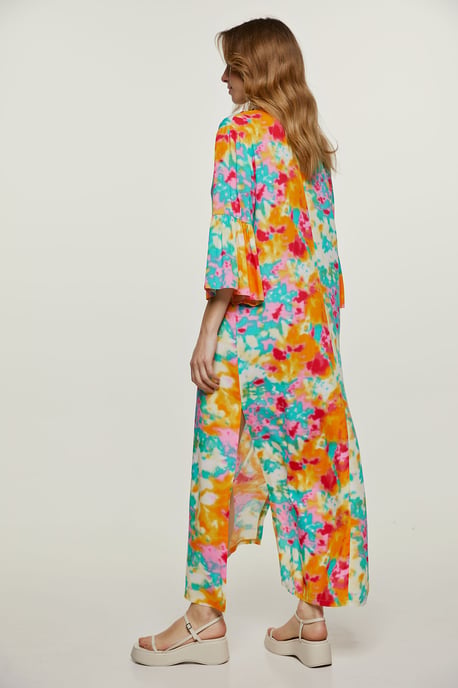 Abstract Floral Kaftan Style Dress Viscose