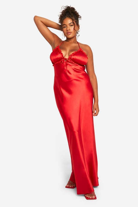 Plus Ruffle Satin Maxi Slip Dress - Image 1