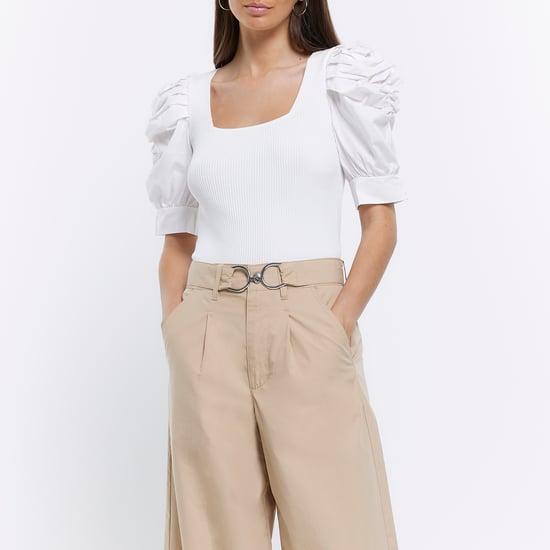 River Island Womens Top White Ruched Short Sleeve
