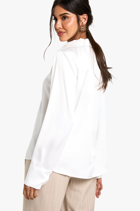 Satin V-neck Button Up Shirt - Image 2