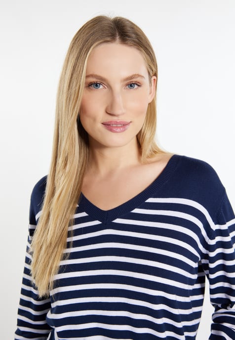 Dreimaster Strickpullover Damen Marine Weiss - Image 5