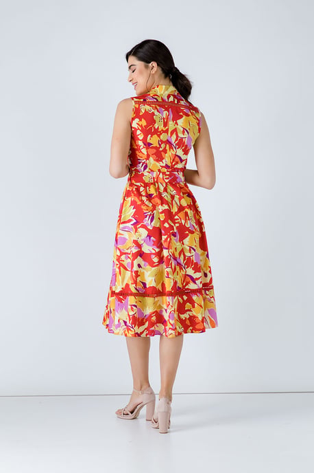 Kleid mit Knopfdetails und multicolor Druck - Image 5