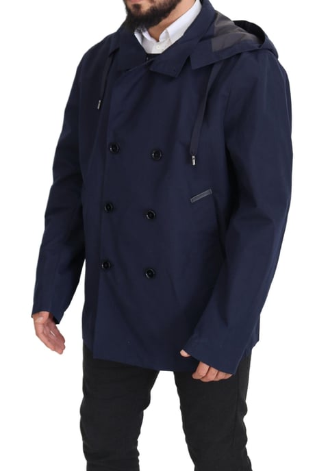 Dolce & Gabbana Blauer Kapuzen-Doppelreihiger Mantel Herrenjacke - Image 2