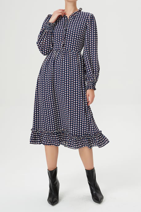 Blusenkleid mit Rüschen und geometrischem Vintage-Druck - Image 3