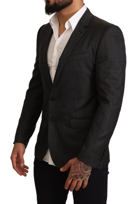 Dolce & Gabbana - Blazer Slim Fit en laine à carreaux gris pour homme - Image 6