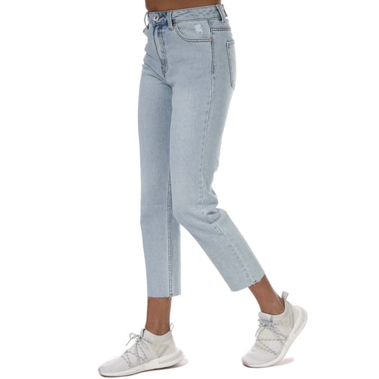 Women's Only Emily High Waist Straight Raw Jeans in Light Blue