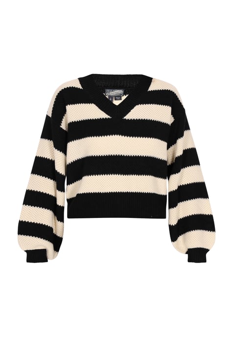 Dreimaster Pullover Damen Schwarz Creme Streifen - Image 1