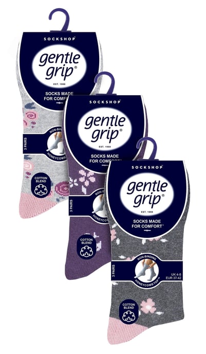 9 Paar Multipack Ladies Cotton Crew Non Elastic Socks | Gentle Grip | Womens Soft Top Striped Patterned Non Binding Socks - Floral 3 - Image 2