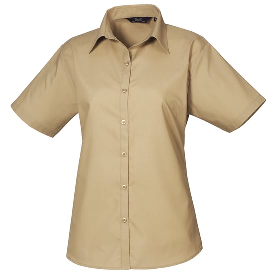 Premier Damen Kurzarm Popeline Bluse / Arbeitshemd (Khaki) - Image 1