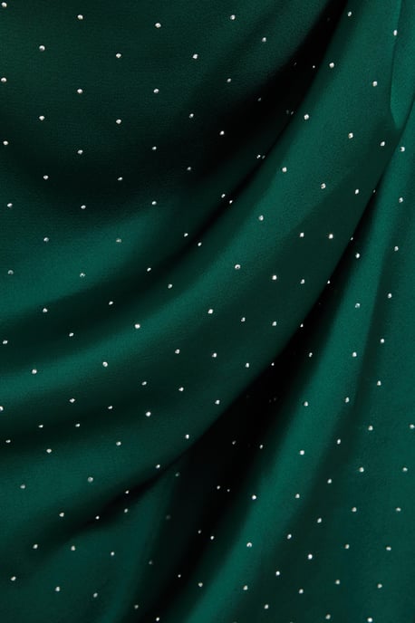 Curve Bottle Green Rhinestone Satin Midi Dress
