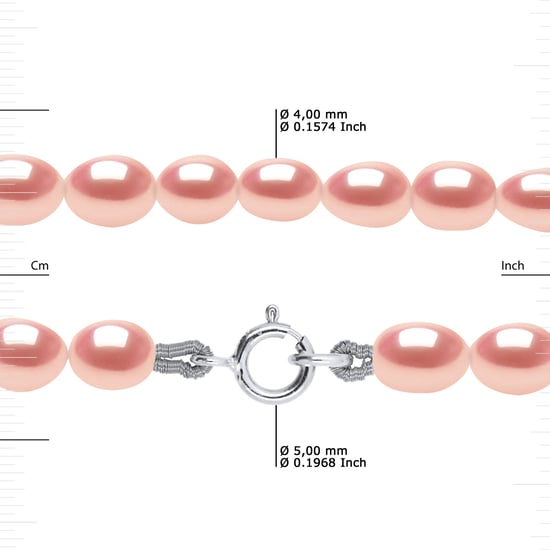DIADEMA - Necklace - Real Freshwater Pearls - White - Pink - White Gold