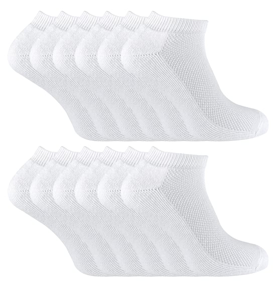 12 Paar Multipack Kinder Bambus-Trainersocken | Sock Snob | Schwarz oder Weiß Low Cut Running Socken für Jungen & Mädchen - Weiß - Image 1