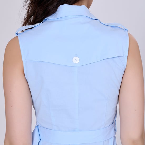 Double breasted trench style sleeveless dress