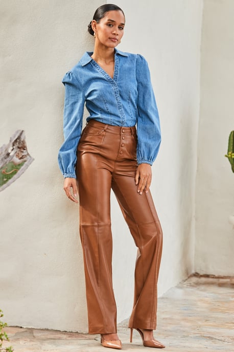 Mid Blue Denim Balloon Sleeve Shirt