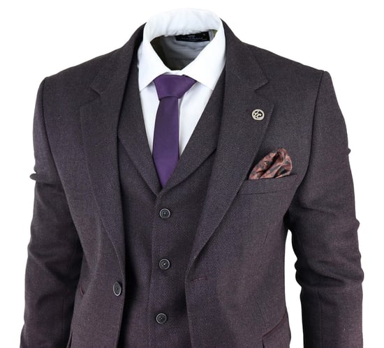 Herren Lila Pflaume 3-teiliger Tweed Fischgrätanzug Peaky Blinders Klassisch Maßgeschneidert - Image 3