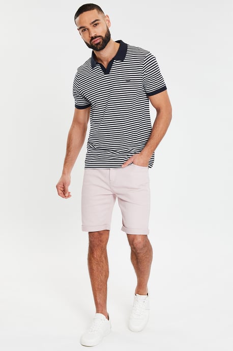 Navy 'Domino' Revere Collar Striped Pique Polo