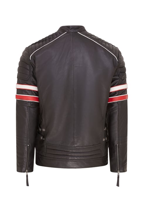 Mens Black Quilted Leather Biker Racing Jacket- Brevik
