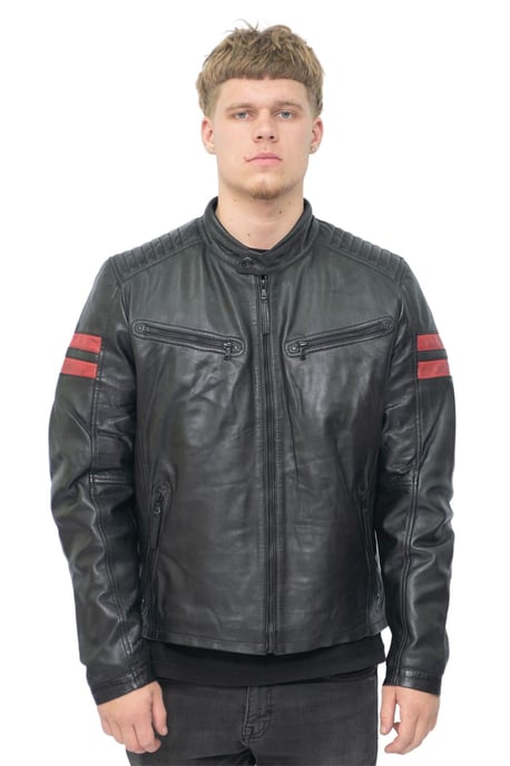 Mens Black Leather Retro Bomber Jacket - Rome