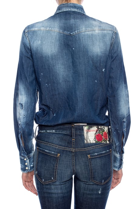 Dsquared2 Womens Western Distressed Blue Denim Shirt