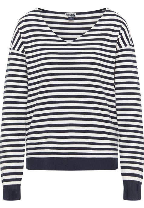 Dreimaster Strickpullover Damen Marine Wollweiss - Image 1