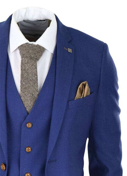 Herren 3-teiliges royalblaues Birdseye-Klassikanzug - Image 6