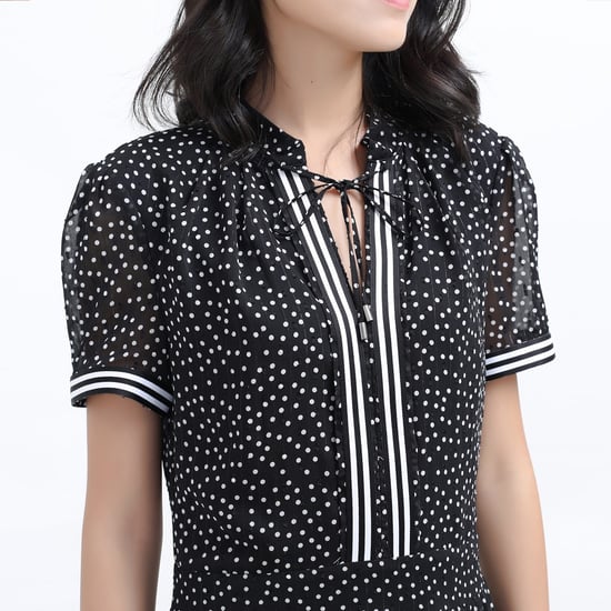 Polka Dots Fit and Flare Chiffon Dress