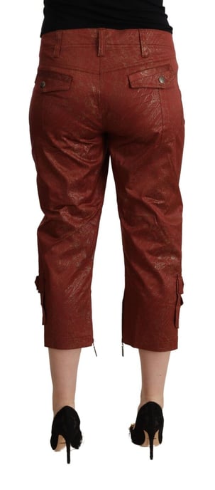 Just Cavalli Damen Braune Lurex Mid-Waist Baumwoll-Cropped Capri-Hose - Image 3
