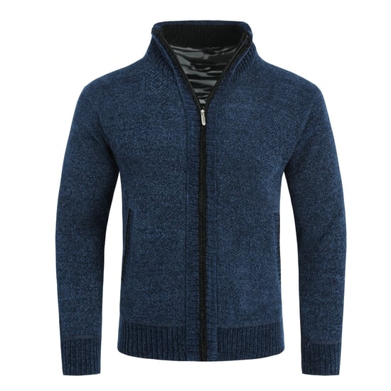Herren-Cardigan mit Rei?verschluss, Stehkragen und gefuttertem Grobstrickpullover Blau - Image 1