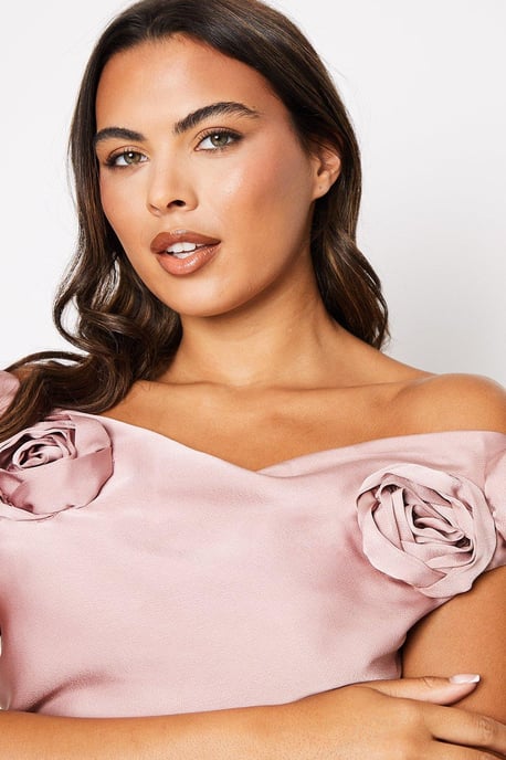 Rose Shoulder Bias Cut Midi Dress - Image 4