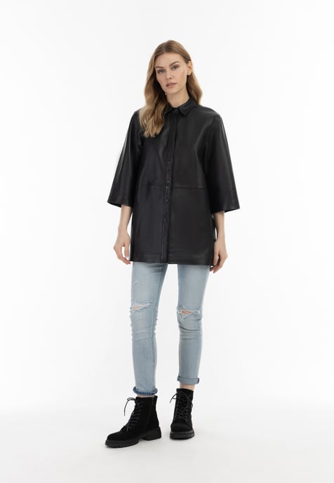 Dreimaster Lederhemd Damen schwarz - Image 2