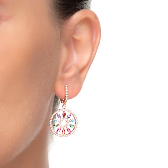 Luxus-Ohrringe mit katalanischem Mobel-Verschluss aus 925er Sterlingsilber und mehrfarbigen Zirkonia mit 18 kt Roségold plattiert - Image 4