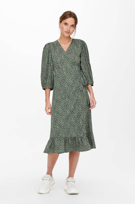 ONLY wikkeljurk ONLOLIVIA met all over print en volant groen/zwart