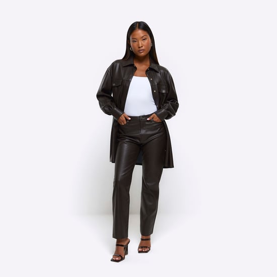 River Island Womens Straight Trousers Petite Brown Faux Leather