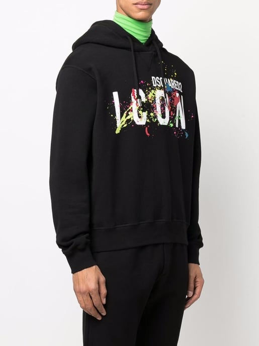 Dsquared2 Icon Splattered Hoodie Schwarz - Image 2