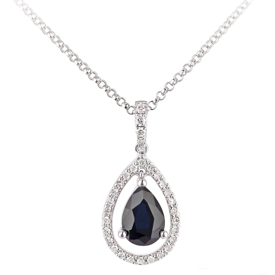 Collier pendentif en forme de goutte d'eau avec saphirs et diamants en or blanc 18 carats - Image 1