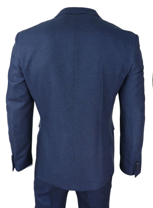 Herren Anzug im klassischen Stil mit 3 Teilen aus marineblauem Birdseye-Tweed - Image 3