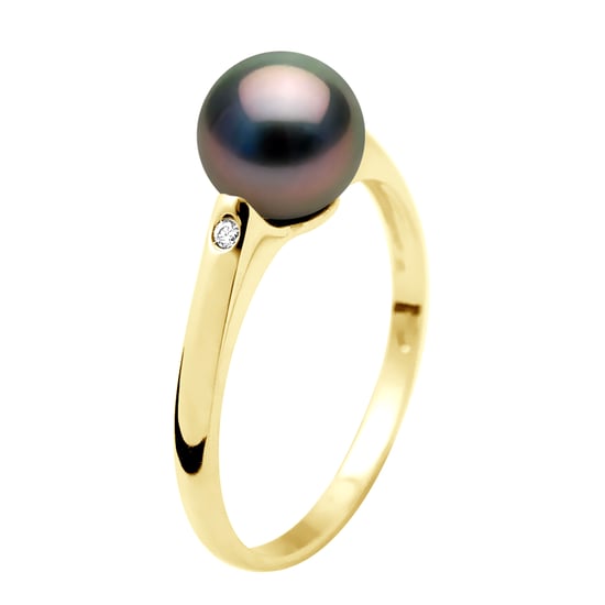 Ringdiamanten 0,02 cts – Tahiti-Perle rund 8–9 mm – Gelbgold - Image 1