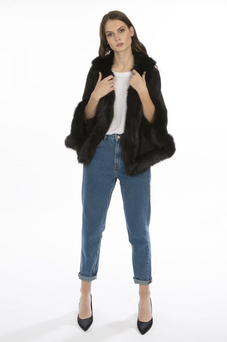 Faux Fur Faux Suede Cape Jacket